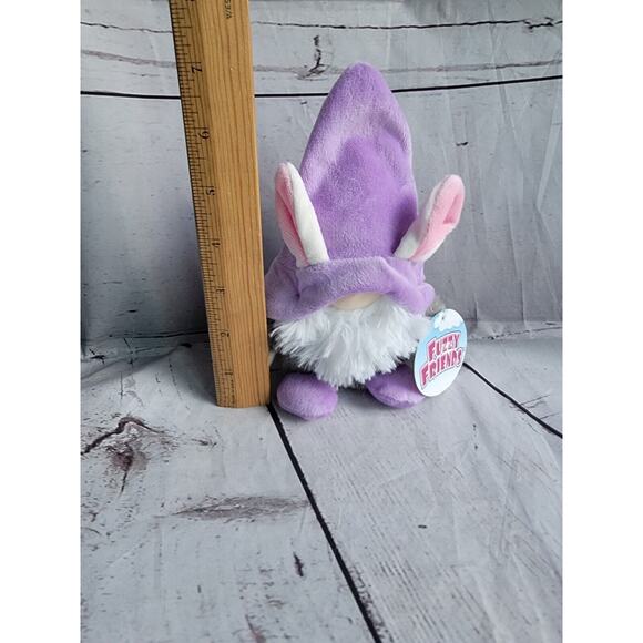 Bunny Ears Fuzzy Friends Blue Gnome 7" Plush Purple Hat Easter Bunny Gnome New - Picture 4 of 4